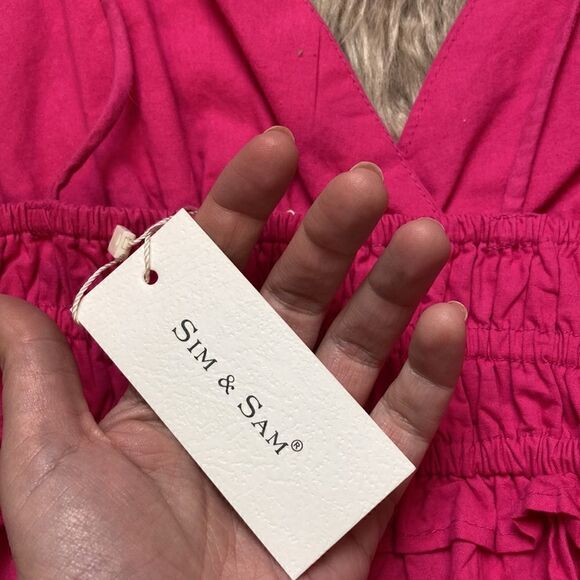 Sim & Sam V-neck Plunge Shoulder Tie Ruffle Crop Cotton Cami Babydoll Tank - Picture 7 of 8